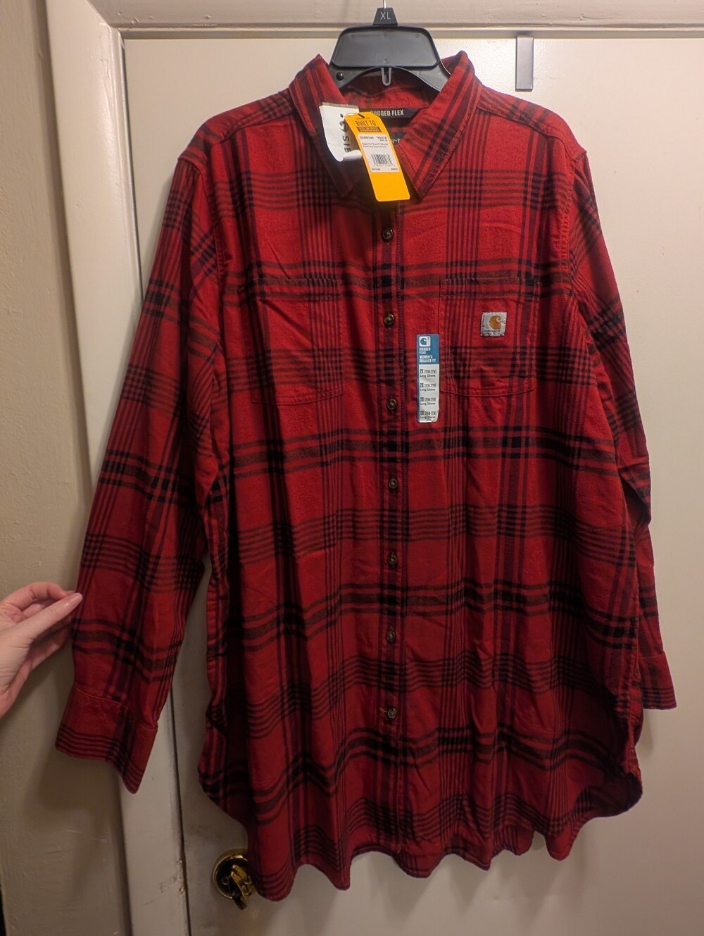 Carhartt Women's Red and Black Plaid Flannel Tunic Shirt